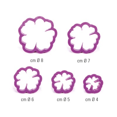 Conjunto de cortadores de biscoitos flor de plástico roxo com tamanhos de 4 a 8 cm