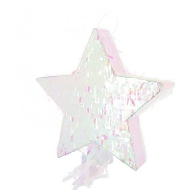 Estrela decorativa prateada com franjas coloridas