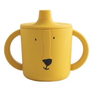Caneca amarela para crianças com design de urso e tampa com bico