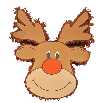 Máscara de rena de cartão com nariz laranja e franjas castanhas