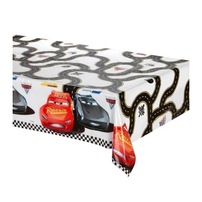 Toalha de mesa com padrão de estrada e carros do filme Cars