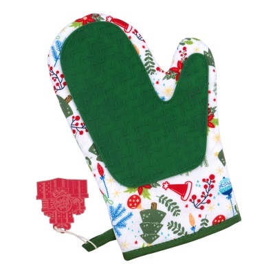 Luvas de forno natalícias branca e verde com etiqueta vermelha