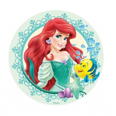 Ilustração circular da princesa Ariel com o peixe Flounder, da Disney