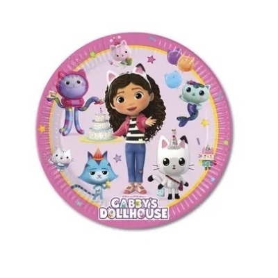 Prato redondo Gabby's Dollhouse com personagens coloridos
