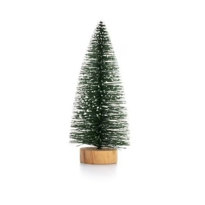 Pequena árvore de Natal decorativa verde com base de madeira