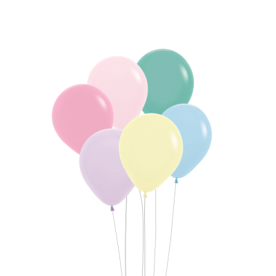 Seis balões de látex coloridos em fundo branco