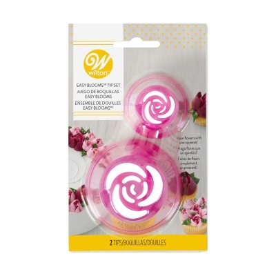 Conjunto Wilton EASY BLOOMS TIP SET com 2 pontas de confeitar rosa em embalagem