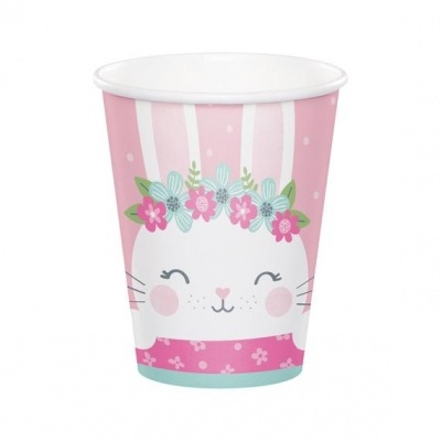 Copo de papel infantil com coelha e flores