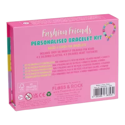 Embalagem rosa de kit de pulseiras personalizadas Fashion Friends com texto e imagem de pulseira colorida