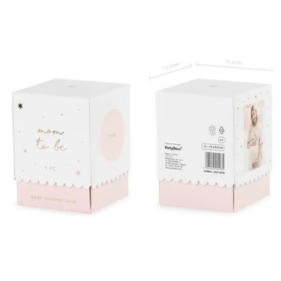 Caixa branca e rosa para presente com texto 