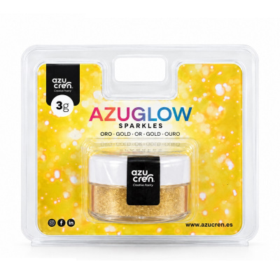 Embalagem com purpurina dourada para pastelaria da marca azucren