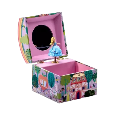 Caixa musical decorativa tam quadrado com espelho e boneca princesa azul