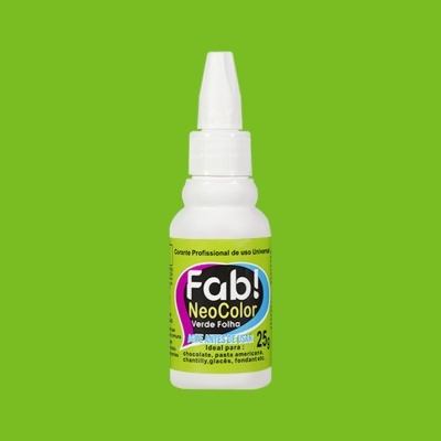 Frasco plástico branco com etiqueta verde e tampa branca para corante Fab NeoColor Verde Folha