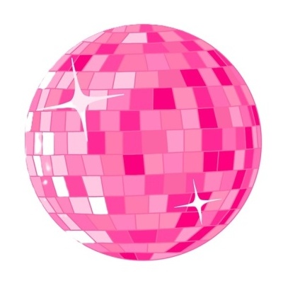 Bola de discoteca rosa com quadrados refletivos em vários tons de rosa