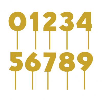 Velas douradas números 0 a 9 em palitos para bolos.