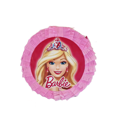 Piñata redonda da Barbie com franjas de papel rosa