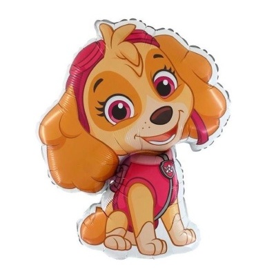 Balão personagem cão cor-de-rosa e laranja sentado