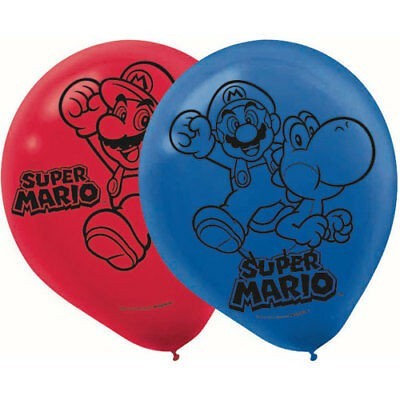 Dois balões coloridos com imagens de Super Mario.