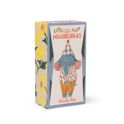 Caixa decorativa com elefante ilustrado e flores amarelas