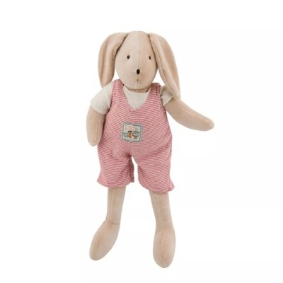 Boneco de peluche coelho com camisola às riscas vermelhas e brancas