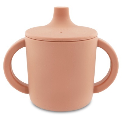 Copo infantil rosa com tampa e dois pegas laterais