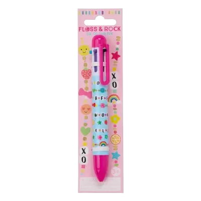 Caneta de seis cores Floss & Rock com decoração colorida e embalagem rosa