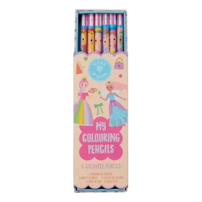 Estojo de lápis de cor com 6 lápis decorados com princesas