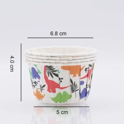 Conjunto de copos de papel com padrão de dinossauros coloridos