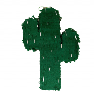 Pinata verde em forma de cacto com franjas