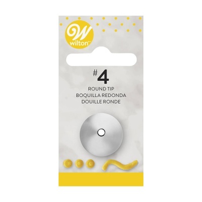 Bico de confeitaria redondo Wilton #4 em embalagem branca e amarela