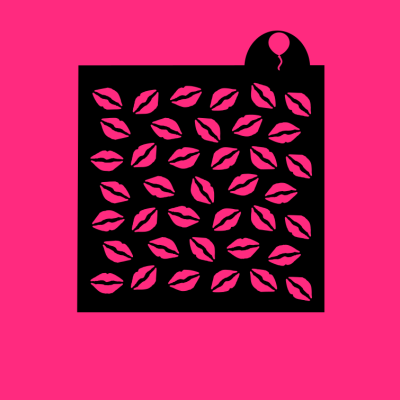 Stencil preto com padrão de lábios em fundo rosa