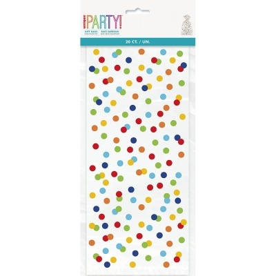 Sacos de papel brancos com confetes coloridos e embalagem PARTY! 20 CT. / UN.