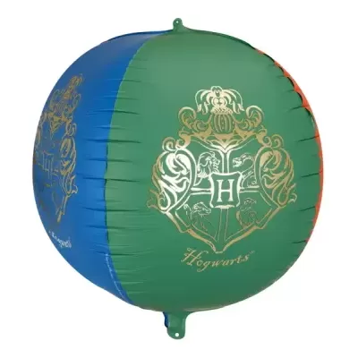 Balão foil tridimensional colorido com emblema e texto Hogwarts
