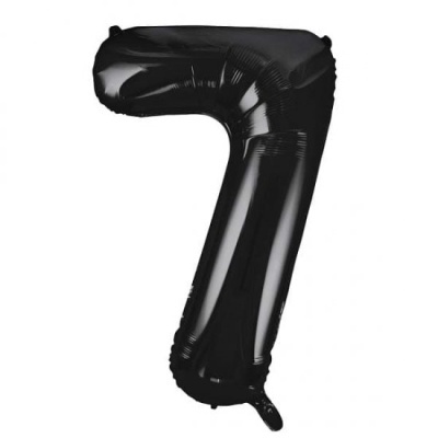 Balão metalizado preto em forma do número 7 sobre fundo branco