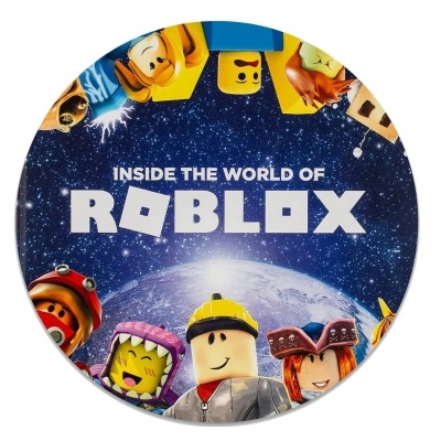 Disco redondo com imagem temática Roblox e texto INSIDE THE WORLD OF ROBLOX