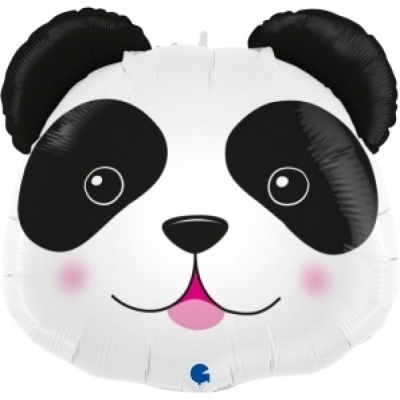 Balão plástico formato carinha panda branco preto rosa