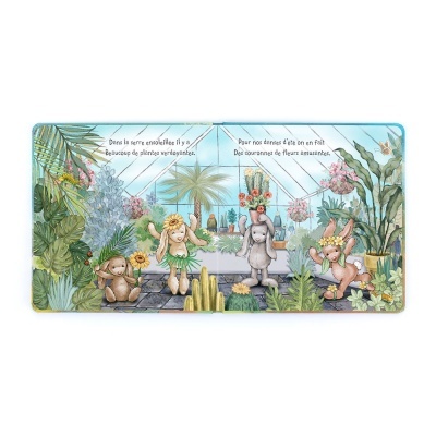 Ilustração de livro infantil com animais e plantas numa estufa