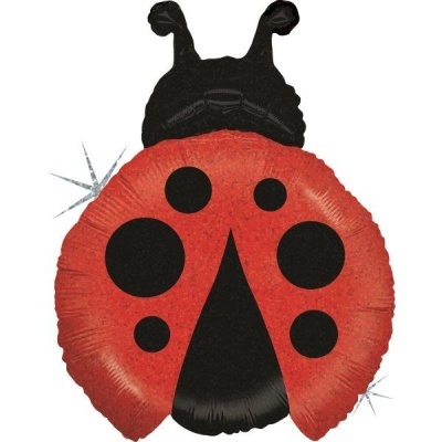 Balão metálico vermelho e preto em forma de joaninha