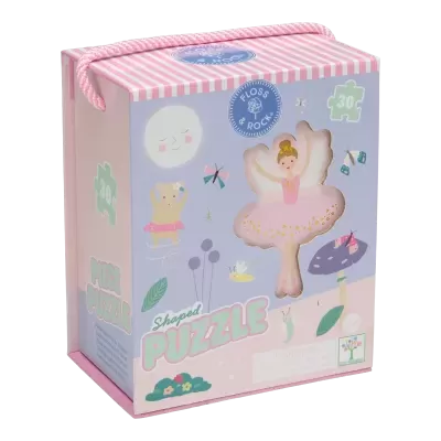 Caixa de puzzle infantil com desenho de bailarina e 30 peças