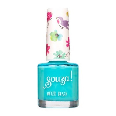 Frasco de verniz de unhas azul turquesa Souza water based com tampa decorada