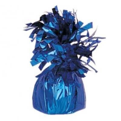 Peso para balão metálico azul brilhante com tiras decorativas
