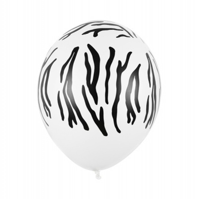 Balão de látex branco com riscas pretas tipo zebra