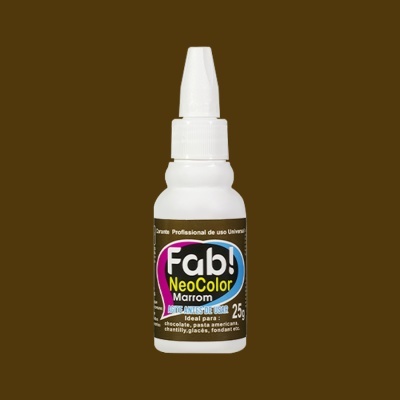 Frasco branco com corante Fab! NeoColor marrom 25g em fundo castanho