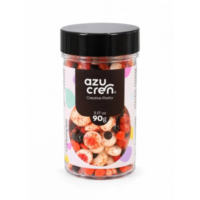 frasco com confeitos coloridos azucrem
