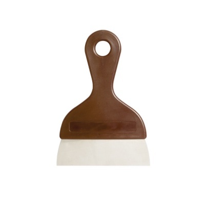 Espátula com cabo castanho em plástico e lâmina de metal com fundo branco