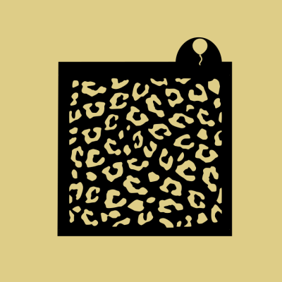 Peça quadrada com padrão de leopardo e balão desenhado na aba preta