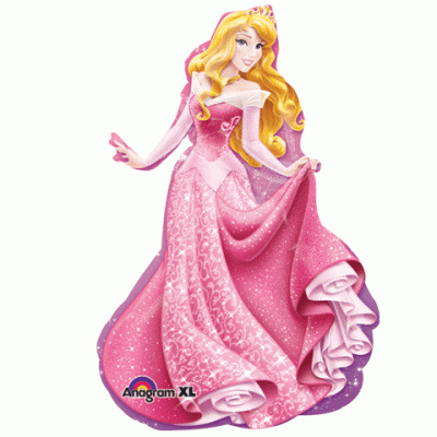 Balão decorativo da princesa Aurora com vestido rosa e cabelo loiro