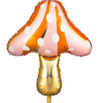 Balão decorativo em forma de cogumelo em rosa, laranja e dourado