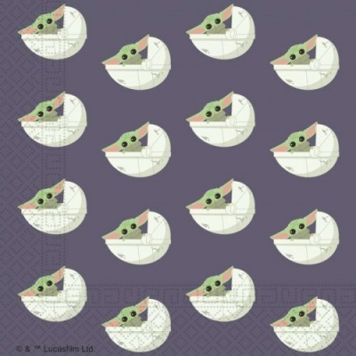 Padrão Baby Yoda estilizado em fundo roxo com textura gráfica