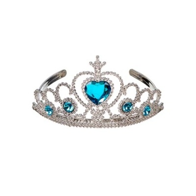 Tiara prateada com pedras azuis e padrão brilhante